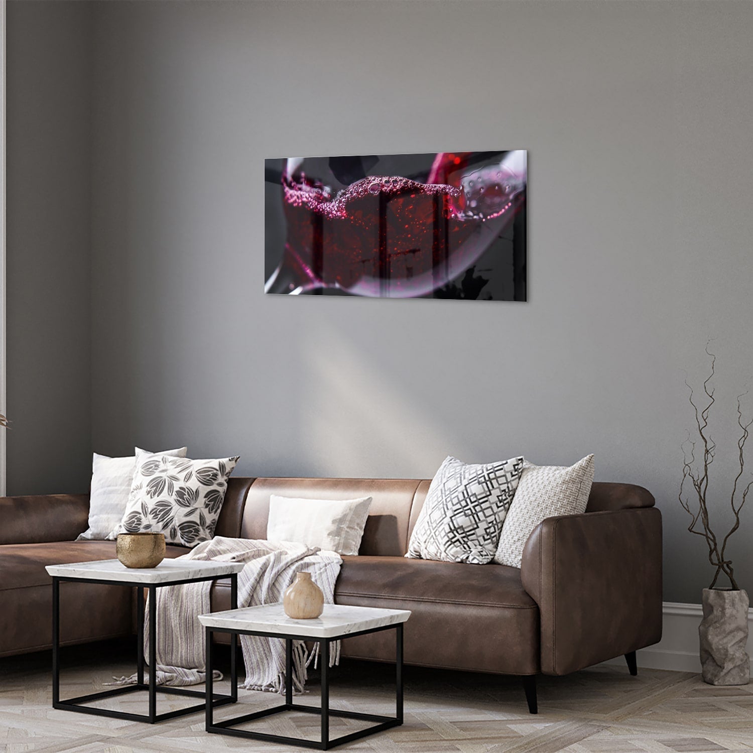 Glasbild – Farbiger Rotwein in einem Glas – Glasbild aus Sicherheitsglas, Größe 125x50
