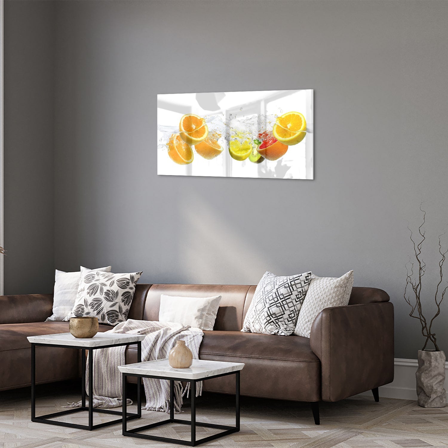 Erfrischendes Glasbild mit Zitrusfrüchten – Glasbild aus Sicherheitsglas, Größe 125x50