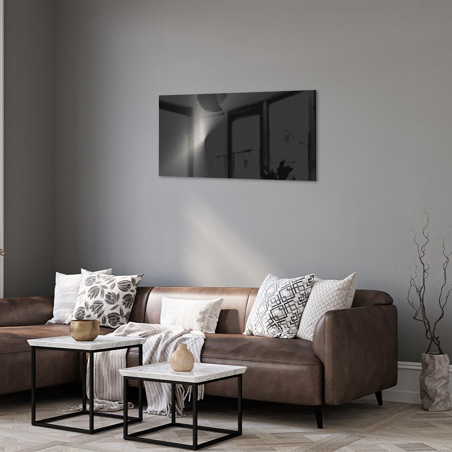 Modernes Glasbild für ein geradliniges Wohnzimmer – Glasbild aus Sicherheitsglas, Größe 125x50