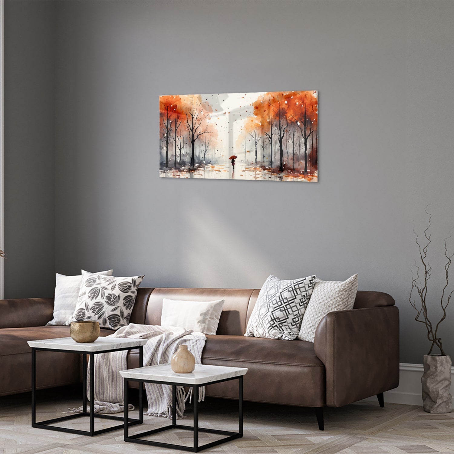 Zauberhaftes Glasbild mit Herbstlandschaft – Glasbild aus Sicherheitsglas, Größe 125x50