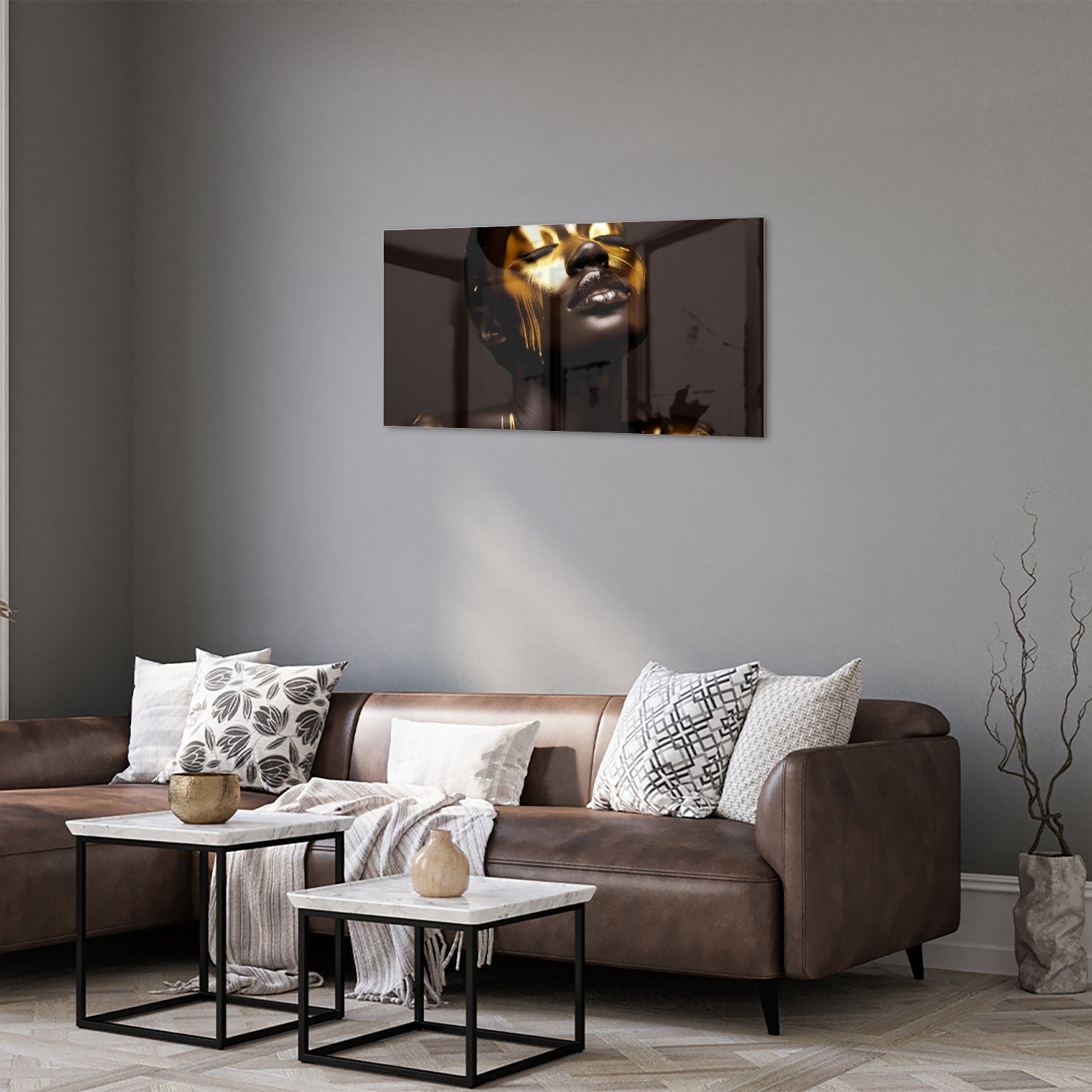 Elegantes Glasbild mit goldenen Akzenten – Glasbild aus Sicherheitsglas, Größe 125x50