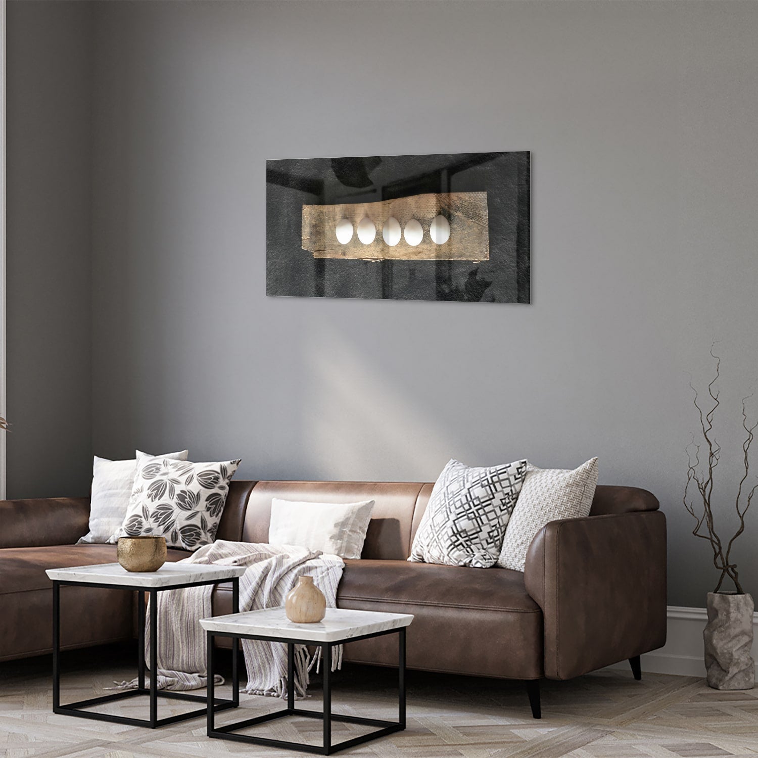 Elegantes Glasbild mit beleuchteten Akzenten – Glasbild aus Sicherheitsglas, Größe 125x50