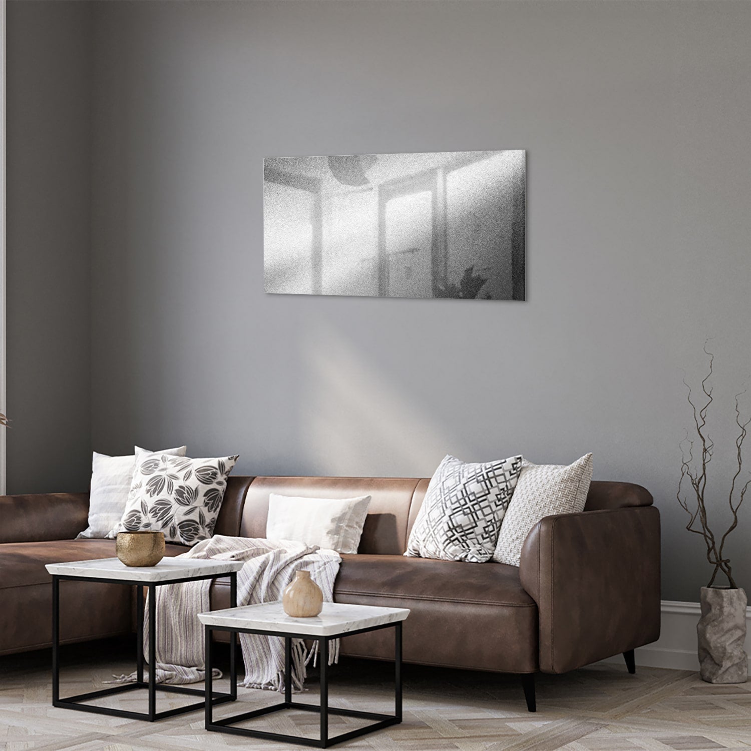 Minimalistisches Glasbild mit Reflexionen – Glasbild aus Sicherheitsglas, Größe 125x50