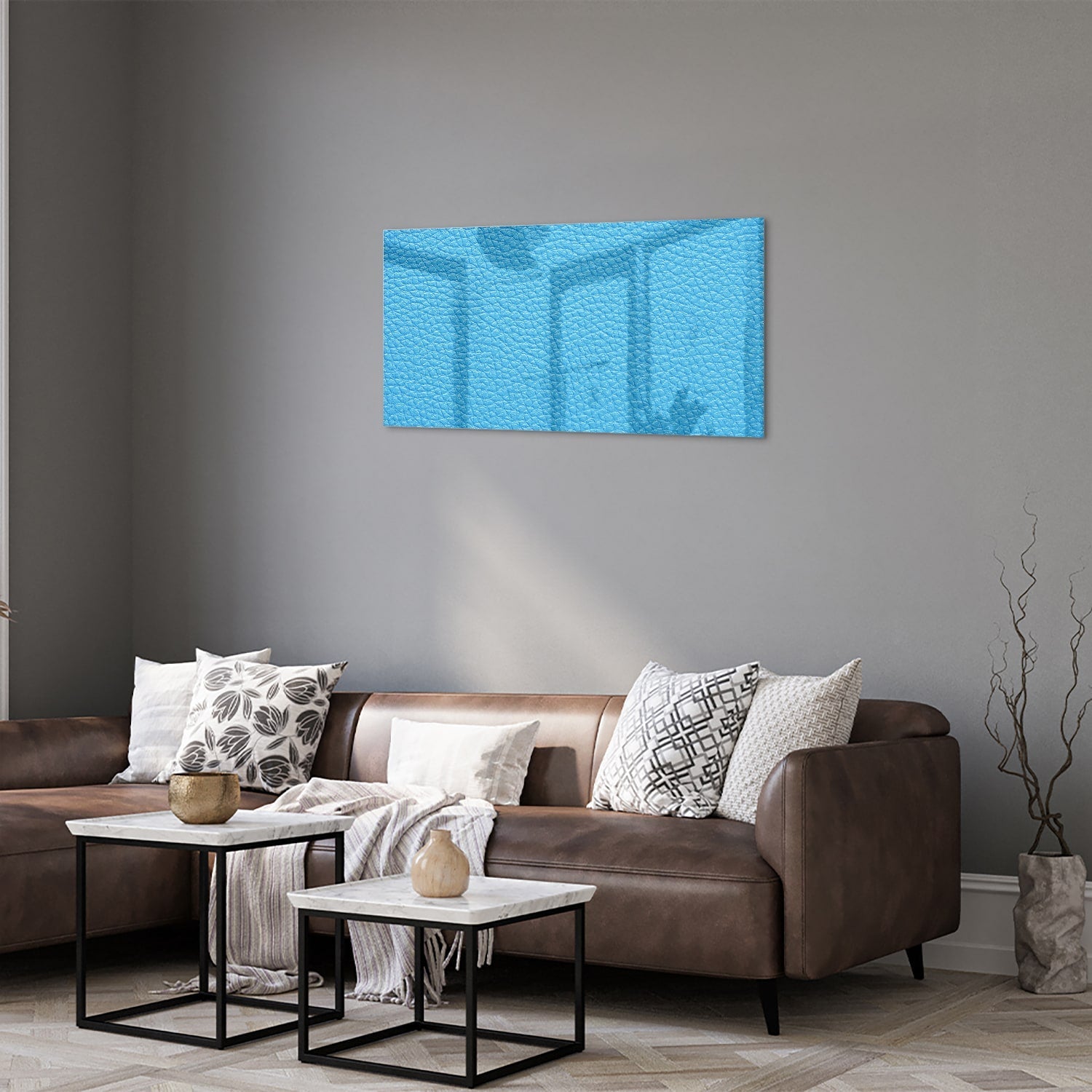 Modernes blaues Glasbild für ein stilvolles Interieur – Glasbild aus Sicherheitsglas, Größe 125x50