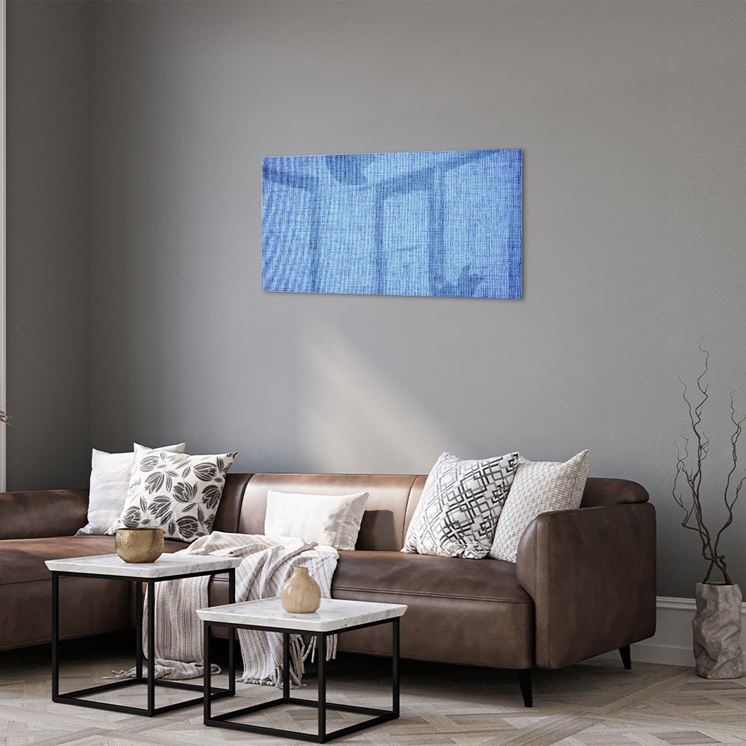 Elegantes blaues Glasbild für moderne Innenräume – Glasbild aus Sicherheitsglas, Größe 125x50