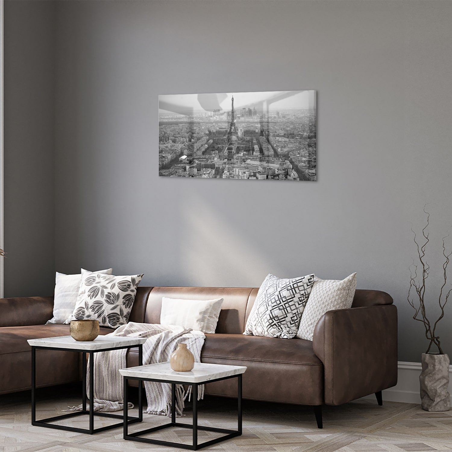 Schwarz-Weiß-Glasbild mit Paris-Motiv – Glasbild aus Sicherheitsglas, Größe 125x50