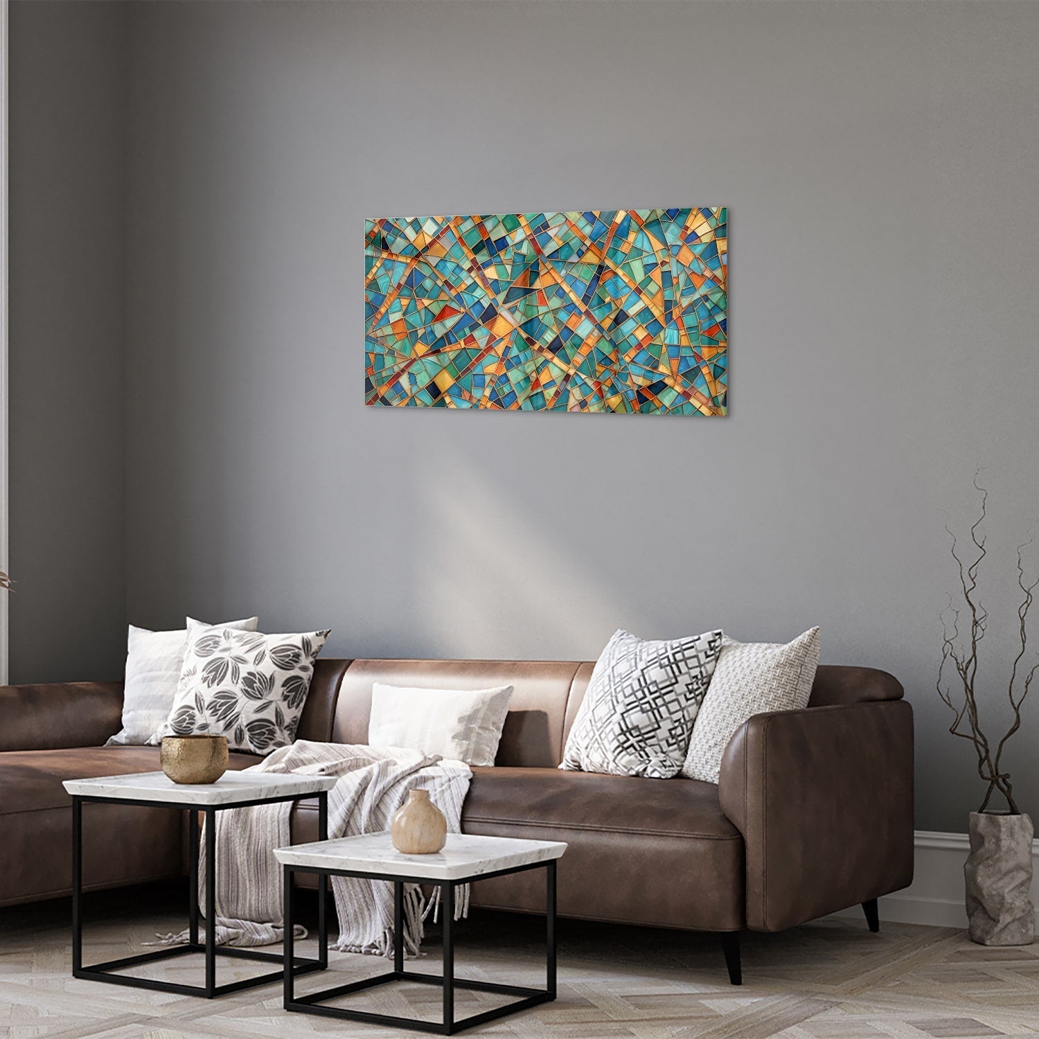 Farbenfrohes abstraktes Glasbild für Ihr Interieur – Glasbild aus Sicherheitsglas, Größe 125x50