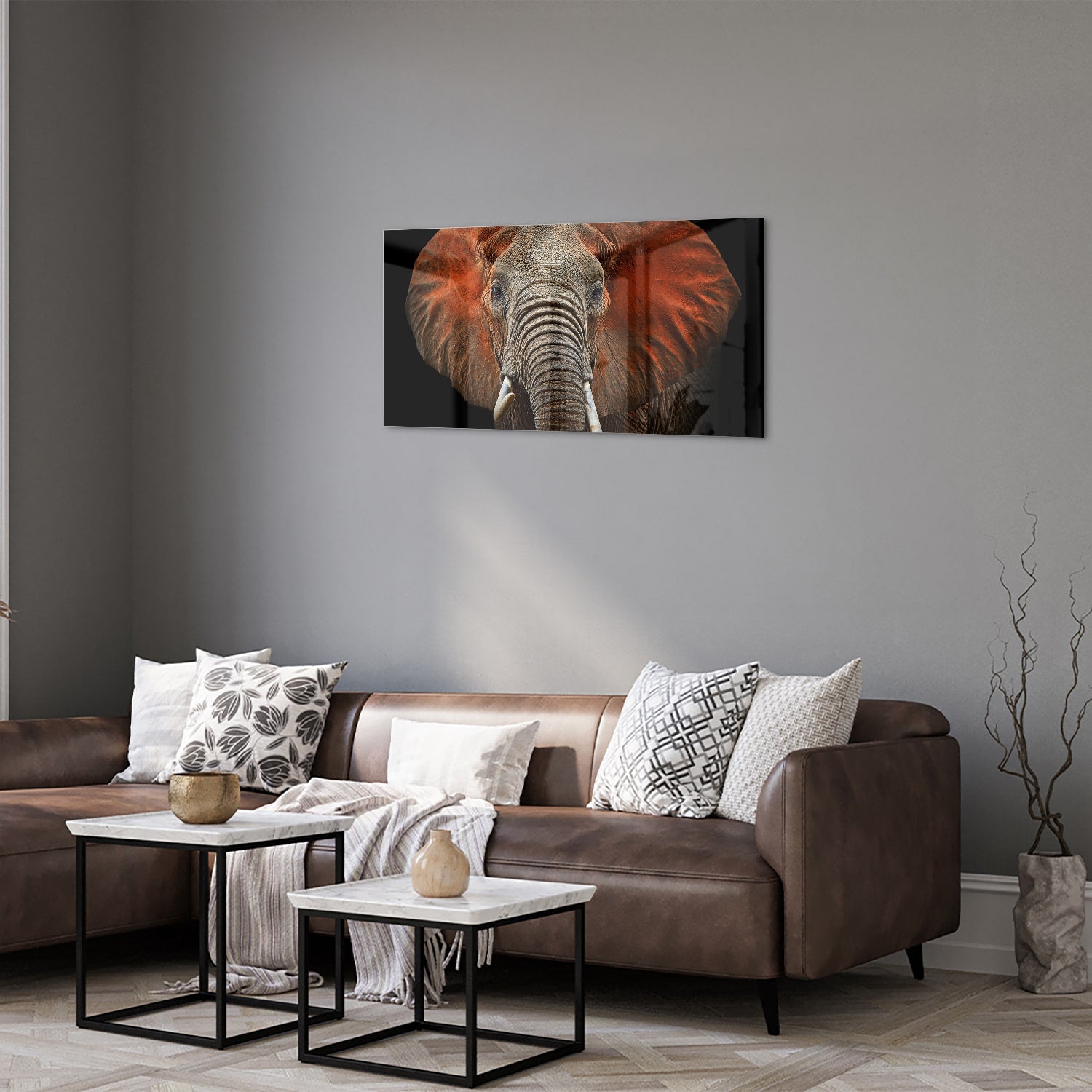 Beeindruckendes Glasbild mit einem Elefanten – Glasbild aus Sicherheitsglas, Größe 125x50