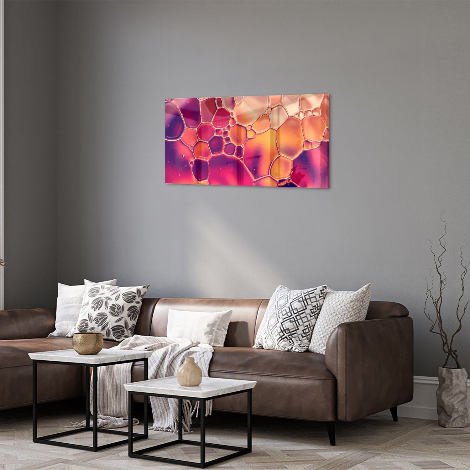 Abstraktes Glasbild in warmen Farben – Glasbild aus Sicherheitsglas, Größe 125x50