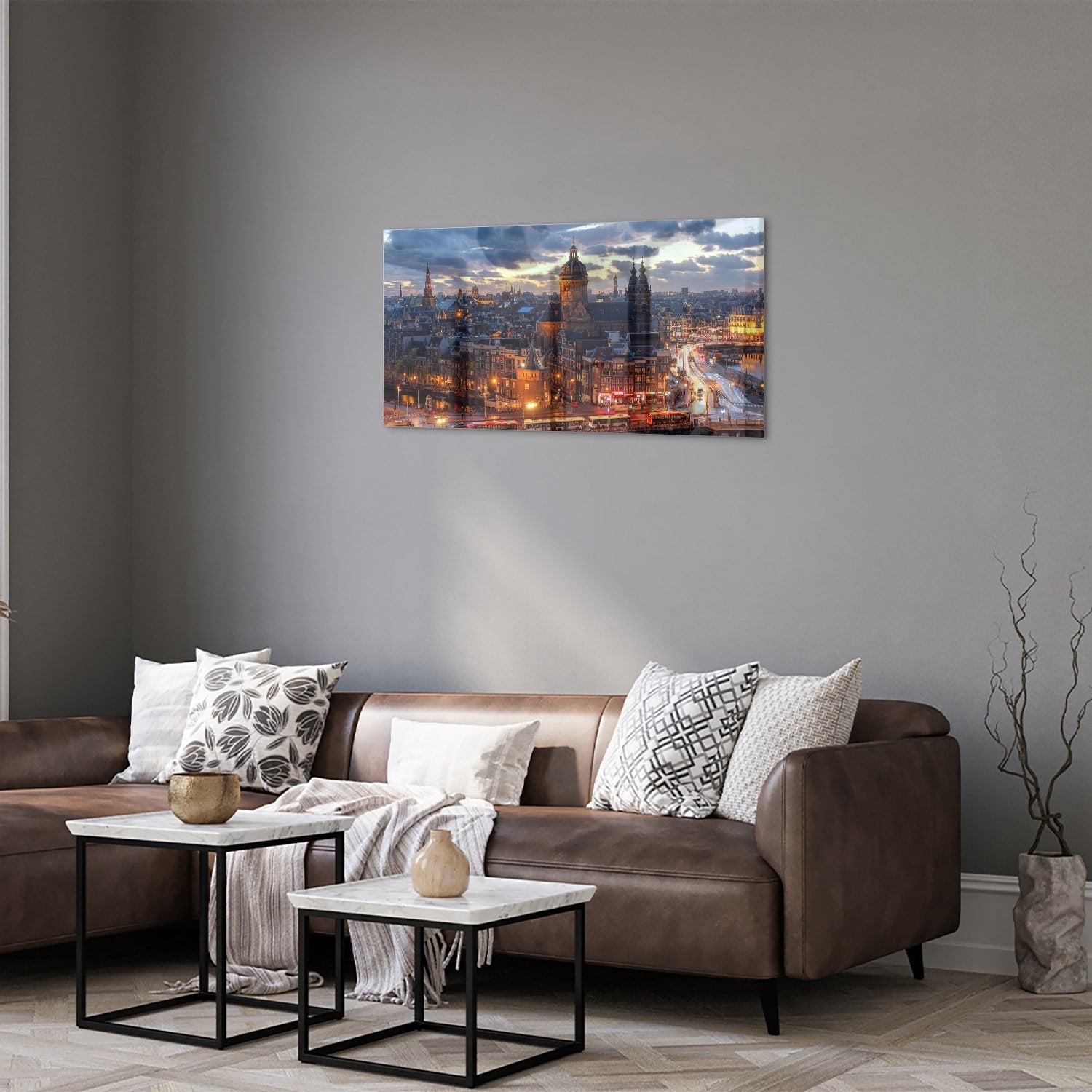 Stimmungsvolles Glasbild mit urbaner Landschaft – Glasbild aus Sicherheitsglas, Größe 125x50