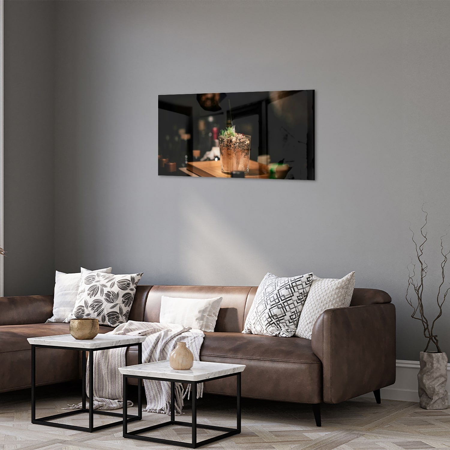Stilvolles Glasbild mit einem Cocktail – Glasbild aus Sicherheitsglas, Größe 125x50