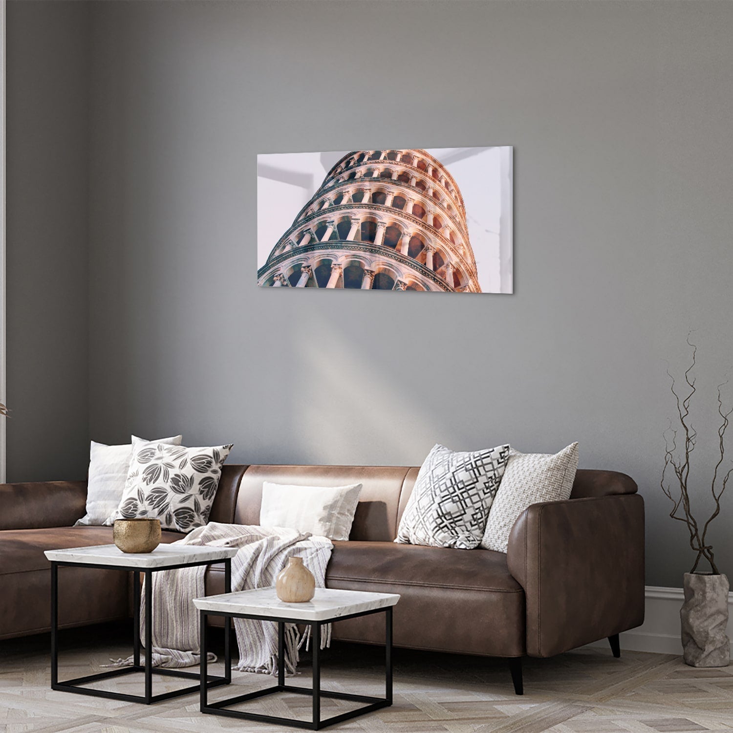 Glasbild mit dem Schiefen Turm von Pisa – Glasbild aus Sicherheitsglas, Größe 125x50