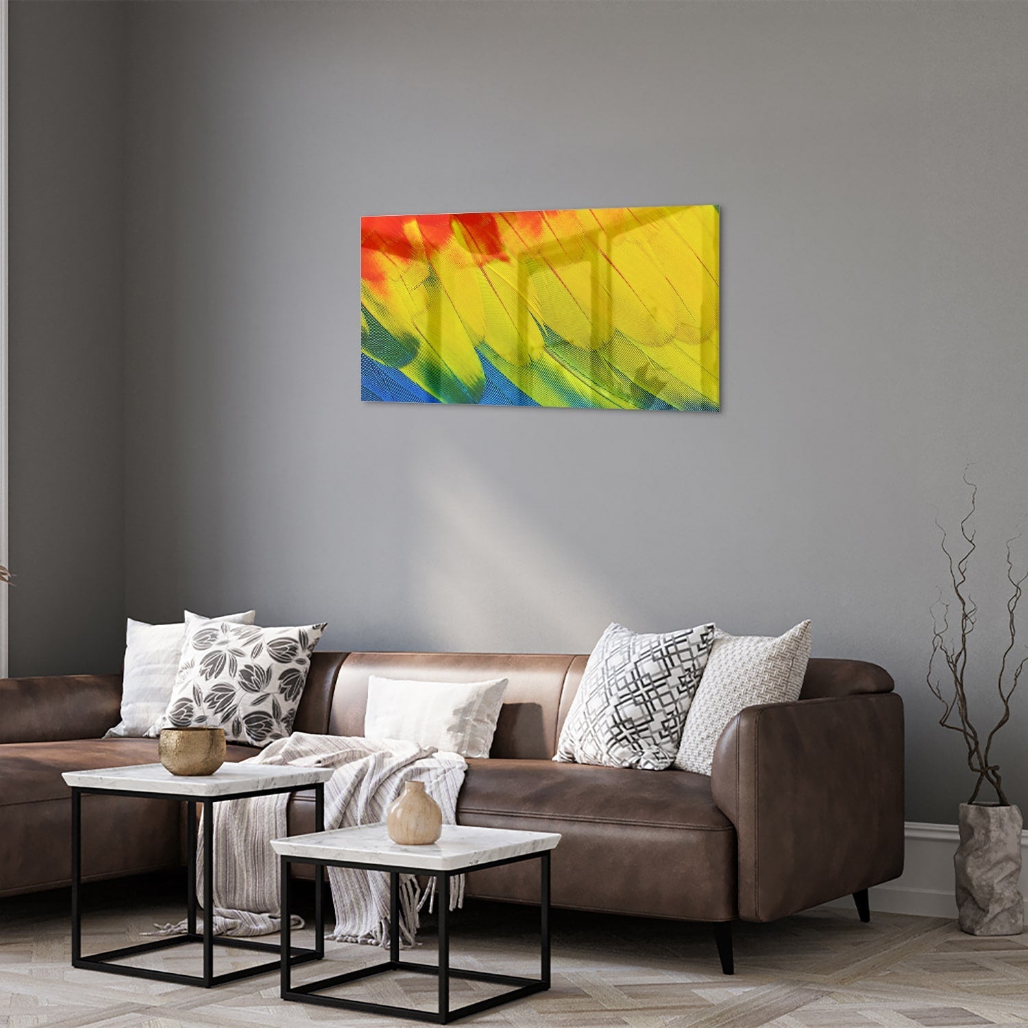 Farbenfrohes Glasbild mit abstrakten Wellen – Glasbild aus Sicherheitsglas, Größe 125x50