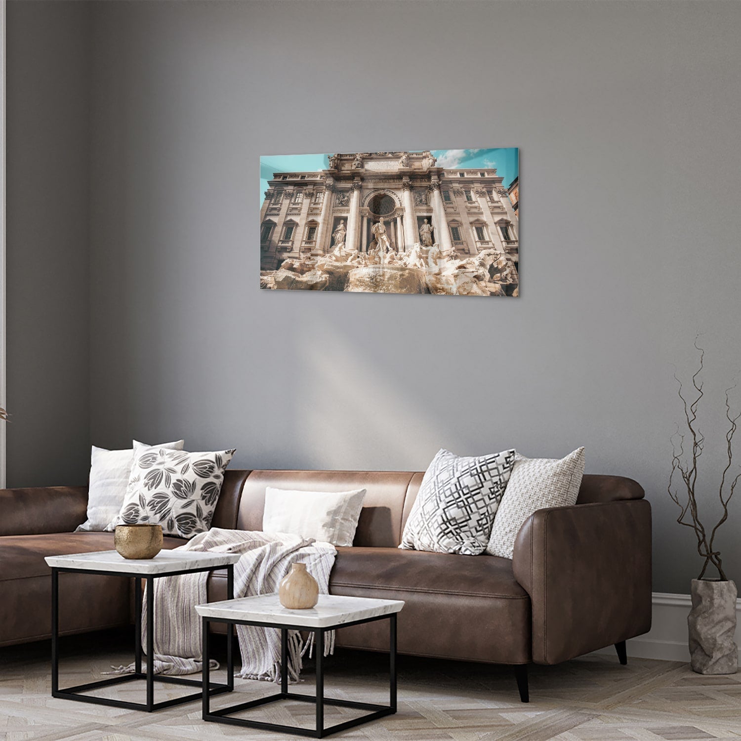 Glasbild mit dem Trevi-Brunnen in Rom – Glasbild aus Sicherheitsglas, Größe 125x50
