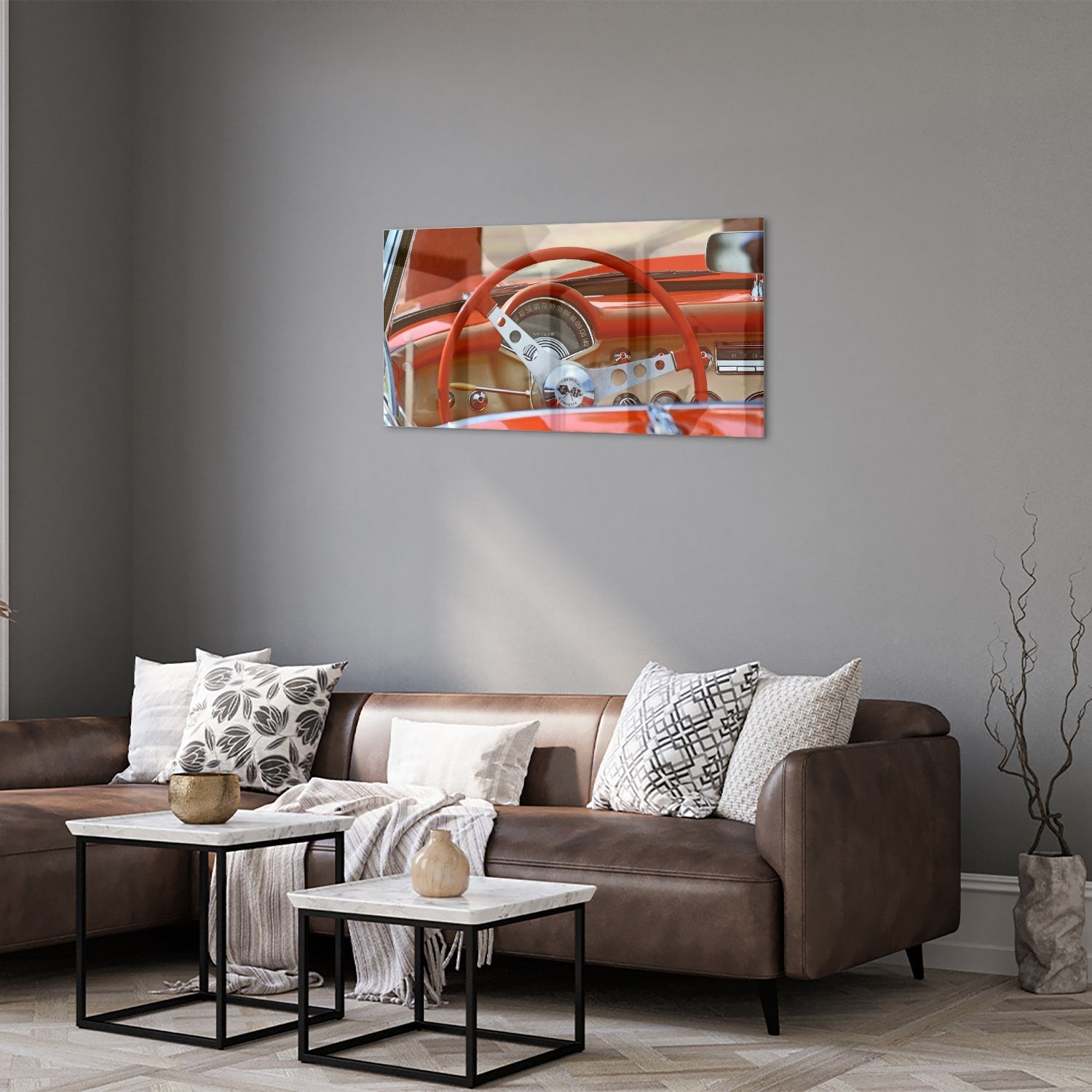 Retro-Auto-Glasbild für stilvolle Innenräume – Glasbild aus Sicherheitsglas, Größe 125x50