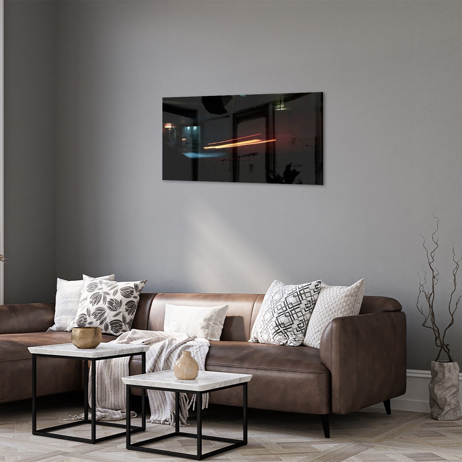 Stilvolles Glasbild mit abstrakter Beleuchtung – Glasbild aus Sicherheitsglas, Größe 125x50