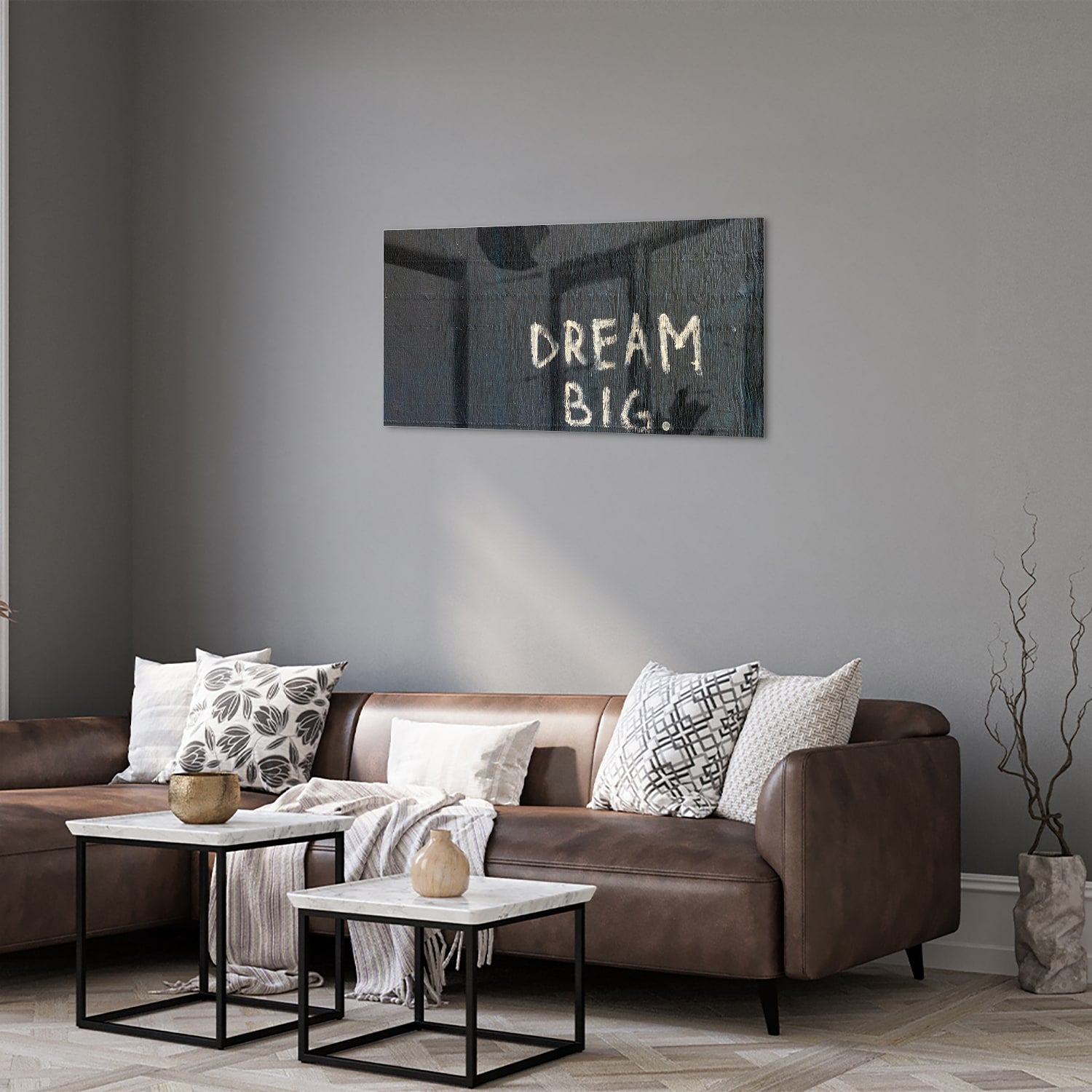 Glasbild 'Dream Big' für ein modernes Interieur – Glasbild aus Sicherheitsglas, Größe 125x50