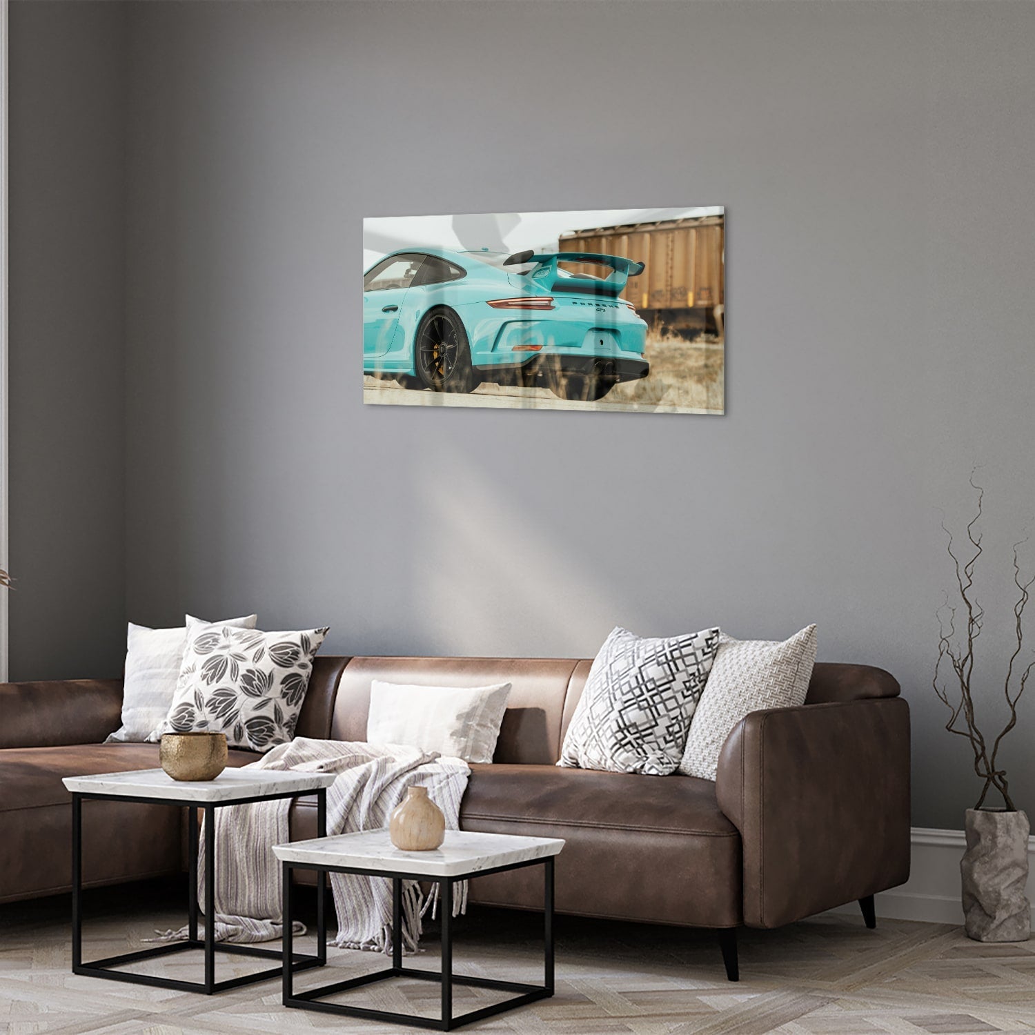 Stilvolles Glasbild mit einem Sportwagen – Glasbild aus Sicherheitsglas, Größe 125x50