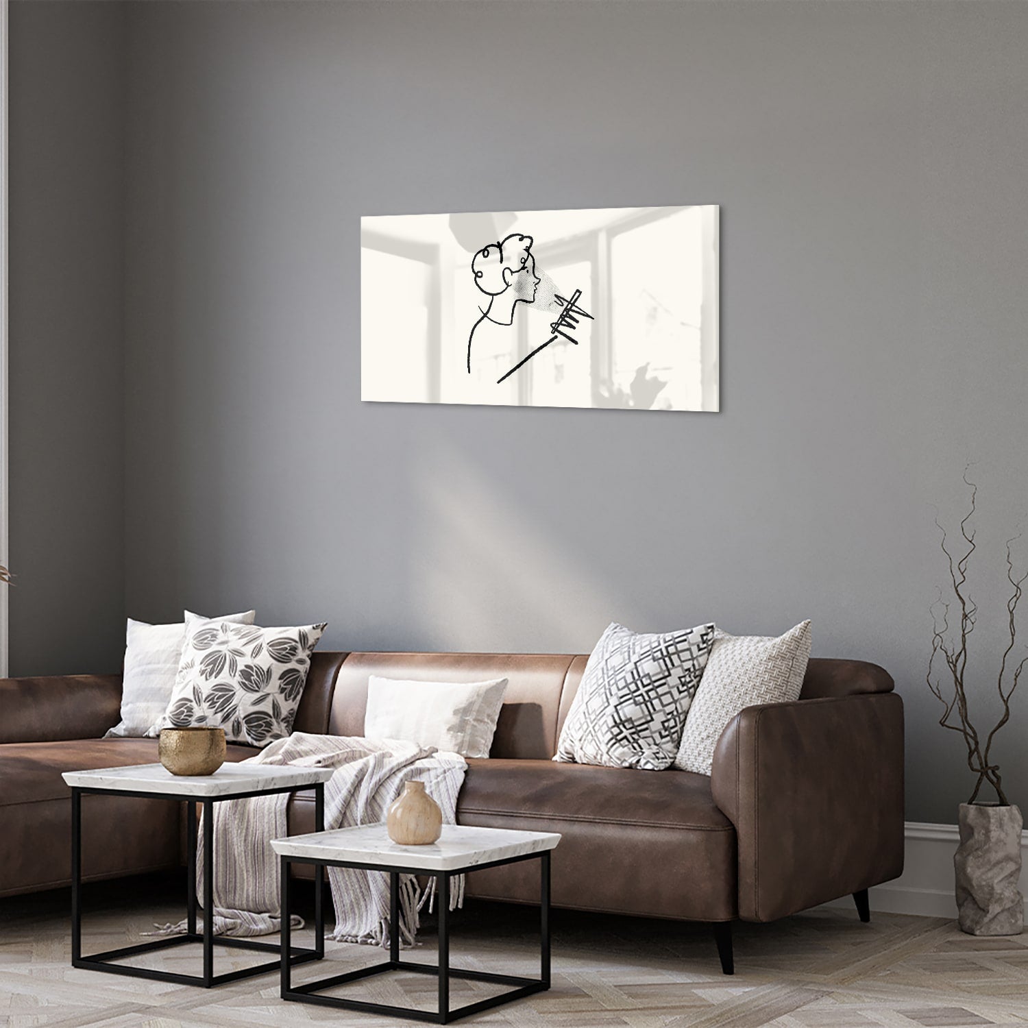 Minimalistisches Glasbild mit moderner Illustration – Glasbild aus Sicherheitsglas, Größe 125x50