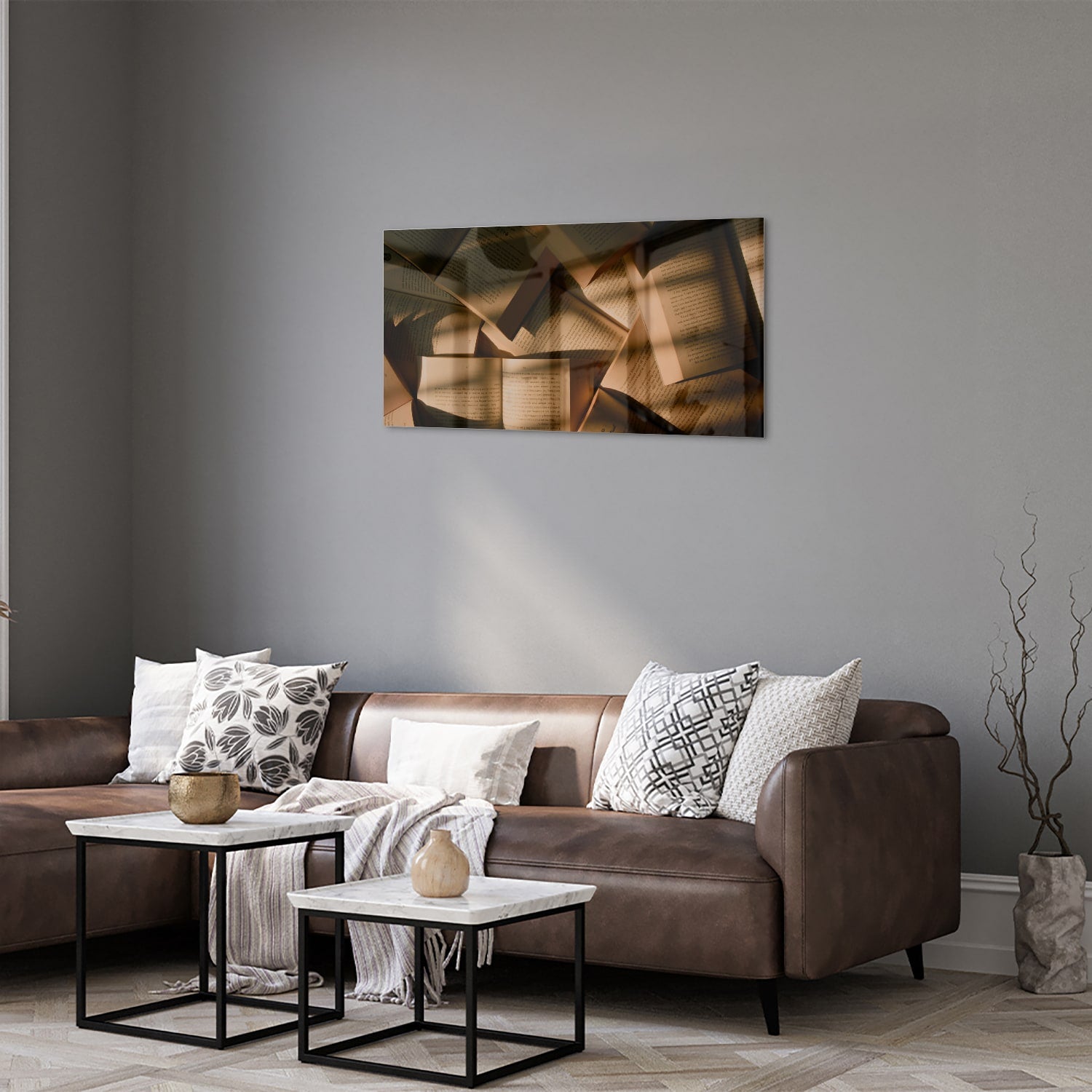 Modernes Glasbild mit abstrakten Formen – Glasbild aus Sicherheitsglas, Größe 125x50