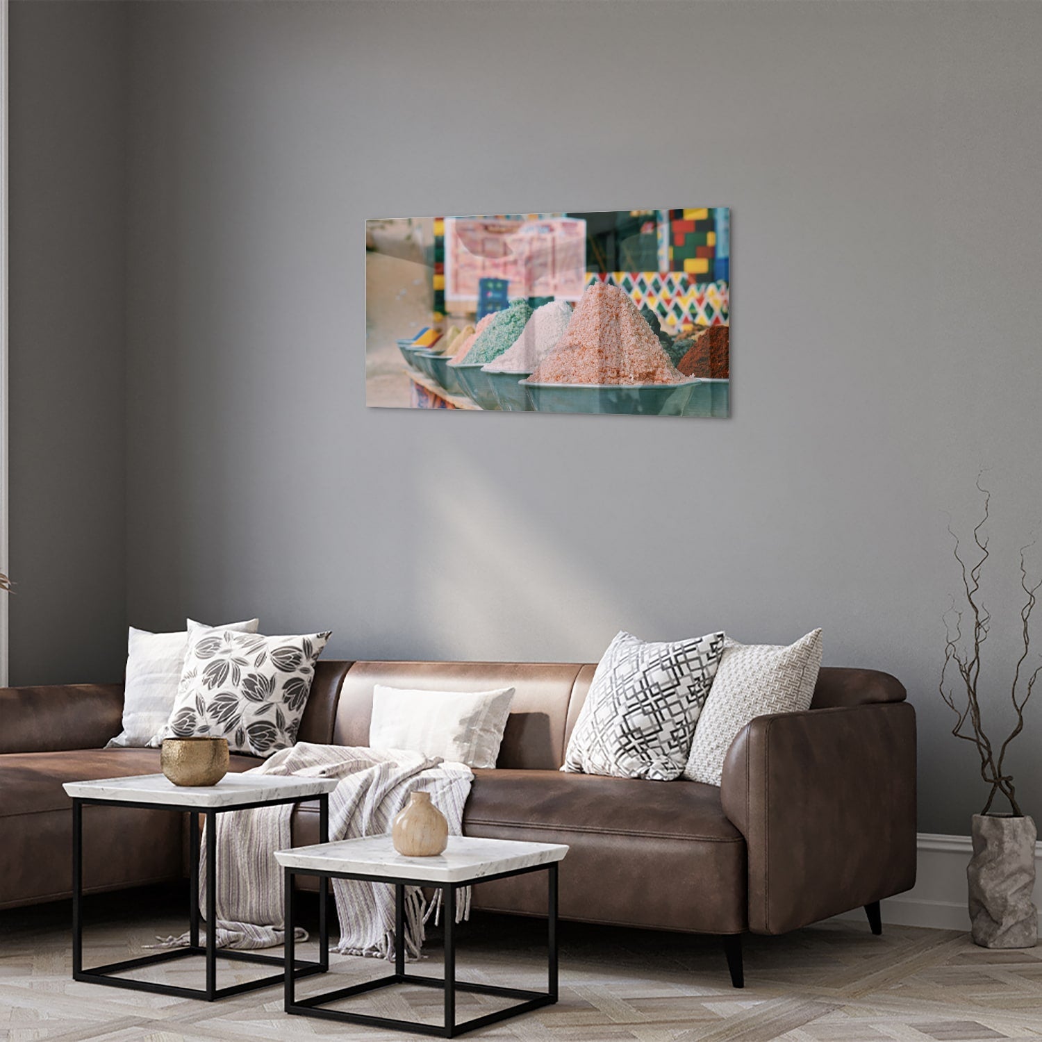 Farbenfrohes Glasbild mit Gewürzen – Glasbild aus Sicherheitsglas, Größe 125x50
