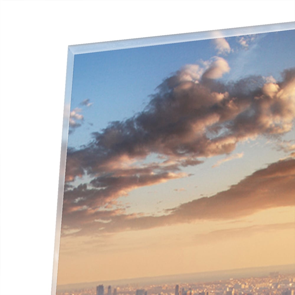 Glasbild mit atemberaubender Aussicht auf New York bei Sonnenuntergang – Glasbild aus Sicherheitsglas, Größe 80x80_rond