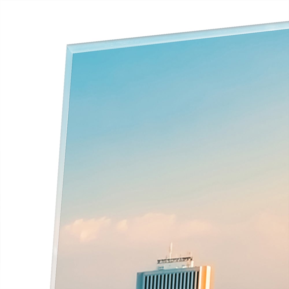 Stadtblick – Glasbild für moderne Innenräume – Glasbild aus Sicherheitsglas, Größe 80x80_rond