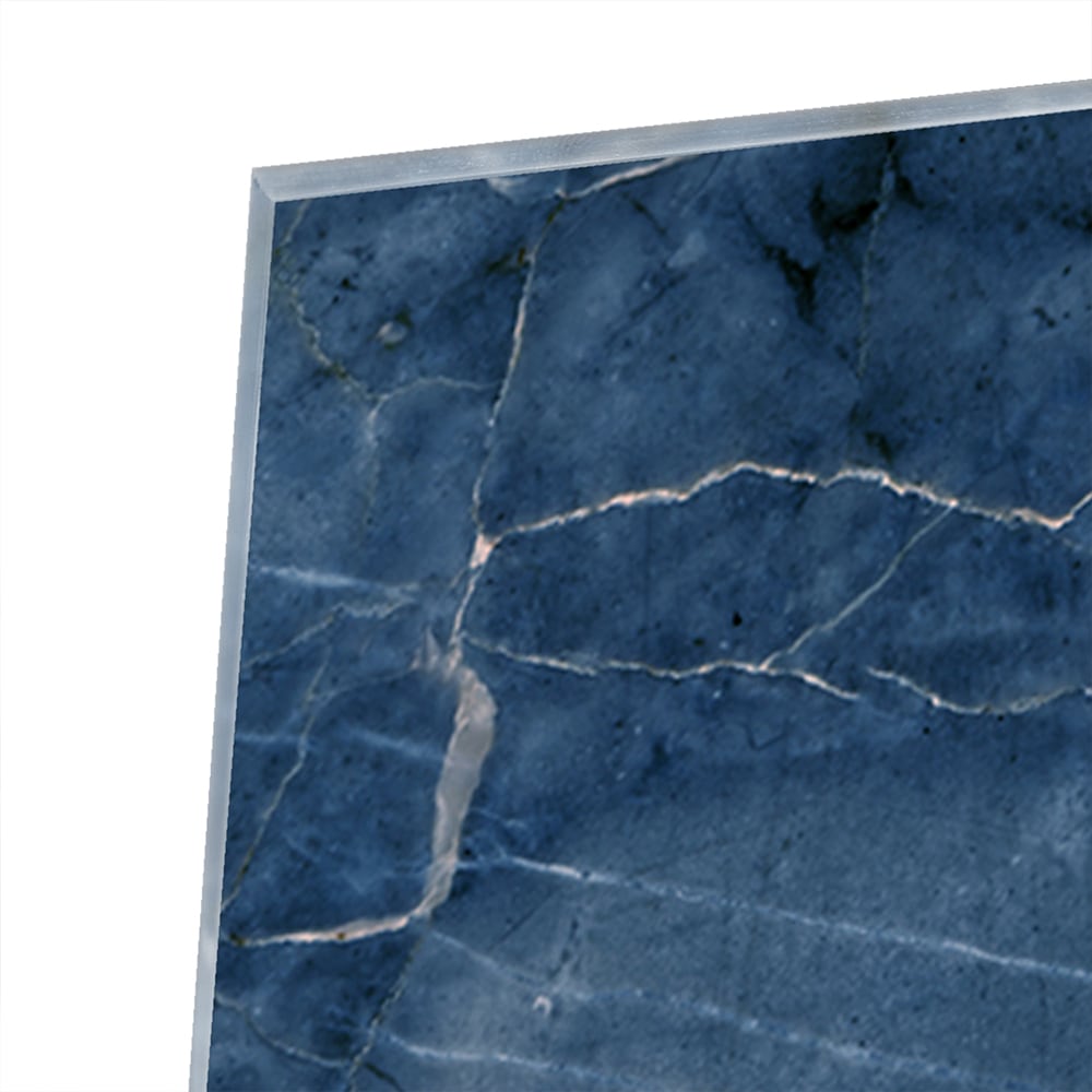 Blaues Glasbild mit Marmoroptik – Glasbild aus Sicherheitsglas, Größe 80x80_rond