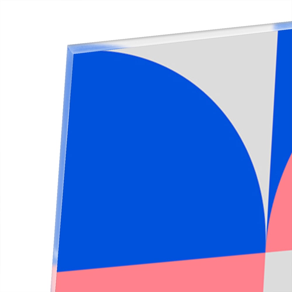 Abstraktes Glasbild mit blauen und rosa Farbtönen – Glasbild aus Sicherheitsglas, Größe 80x80_rond