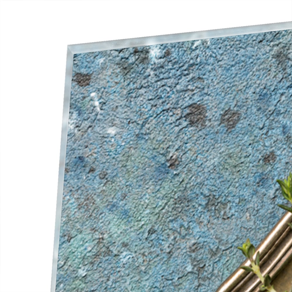 Glasbild mit Grünpflanze in einer antiken Schale – Glasbild aus Sicherheitsglas, Größe 80x80_rond