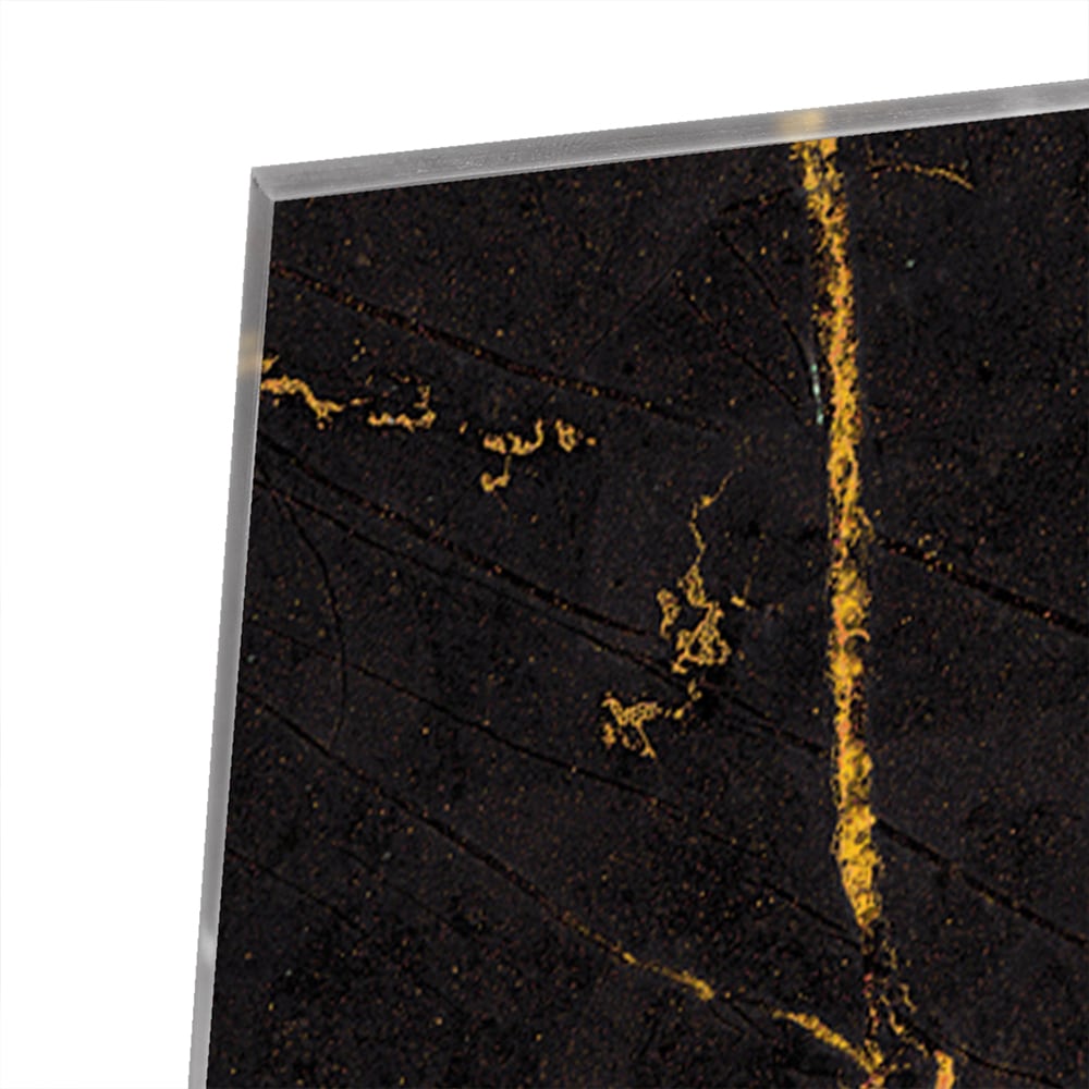 Schwarzes Glasbild mit goldenen Linien – Glasbild aus Sicherheitsglas, Größe 80x80_rond