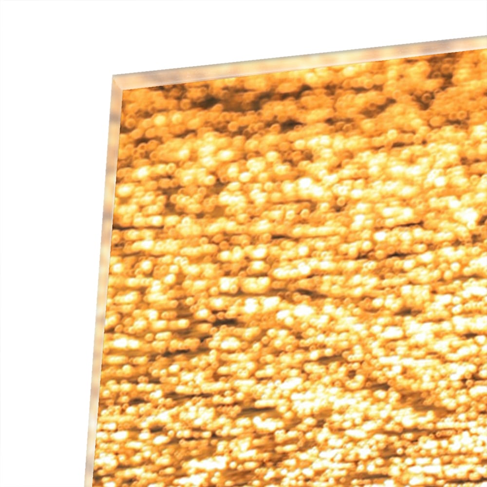 Glasbild mit Ruderboot auf goldenem Wasser – Glasbild aus Sicherheitsglas, Größe 80x80_rond