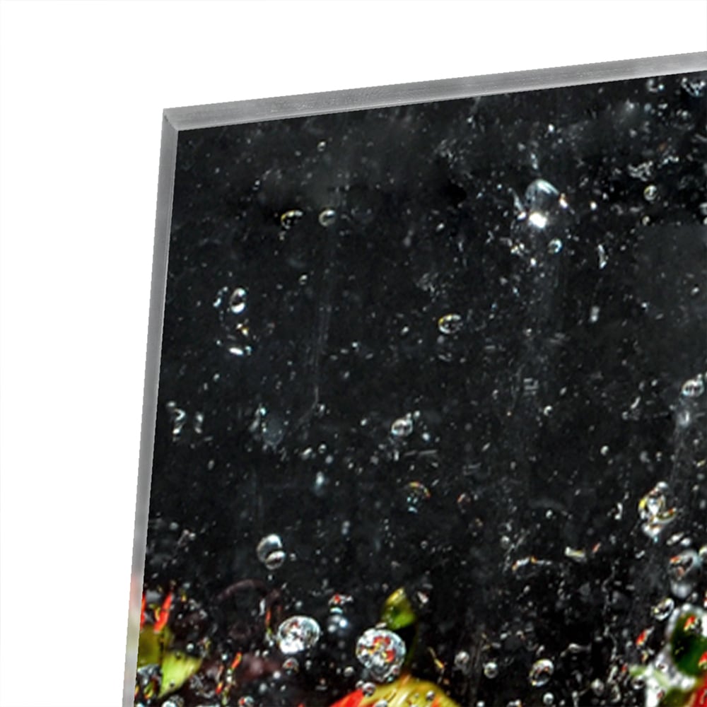 Leuchtendes Glasbild mit Früchten und Wassertropfen – Glasbild aus Sicherheitsglas, Größe 80x80_rond