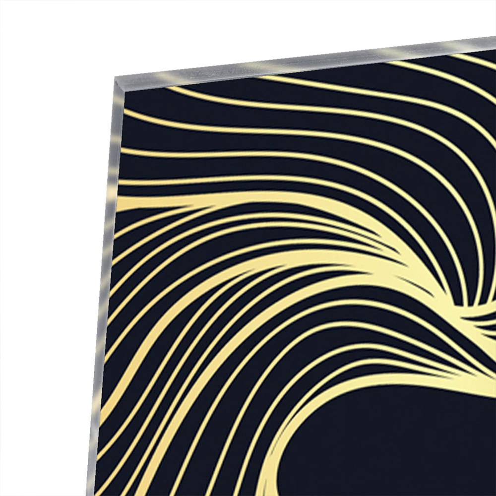 Elegantes Glasbild mit goldenen Linien auf dunkelblauem Hintergrund – Glasbild aus Sicherheitsglas, Größe 80x80_rond