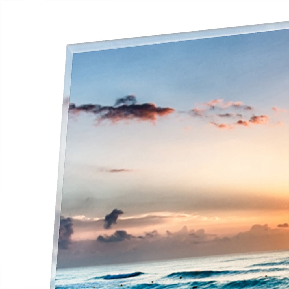 Wunderschönes Glasbild mit einem Sonnenuntergang am See – Glasbild aus Sicherheitsglas, Größe 80x80_rond