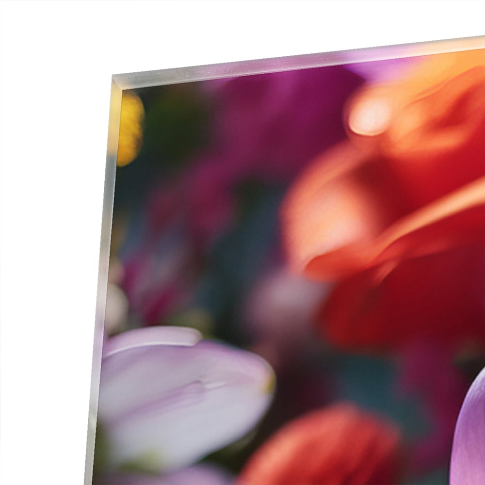 Farbenfrohes Glasbild mit Blütenpracht – Glasbild aus Sicherheitsglas, Größe 80x80_rond