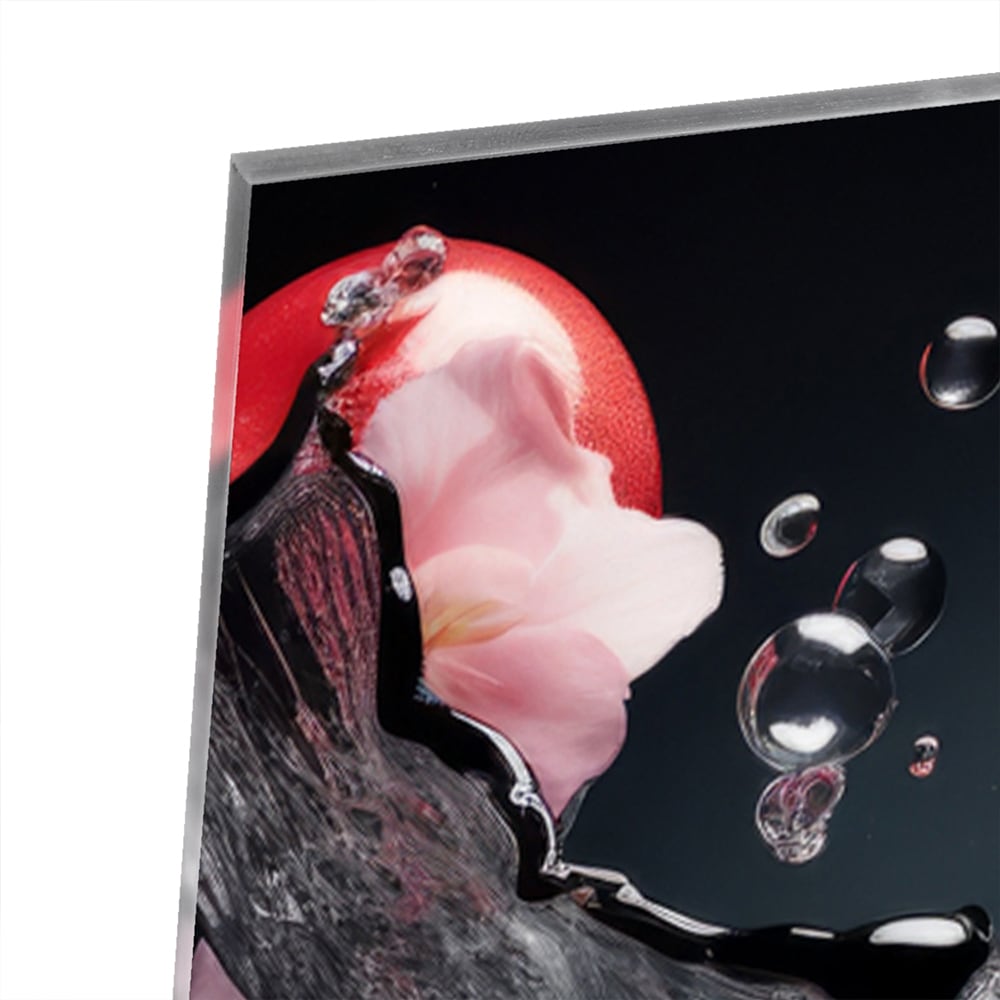 Glasbild mit rosa Blumen und Wassertropfen – Glasbild aus Sicherheitsglas, Größe 80x80_rond