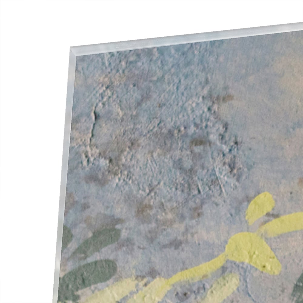 Fröhliches Glasbild mit gelben Blumen – Glasbild aus Sicherheitsglas, Größe 80x80_rond