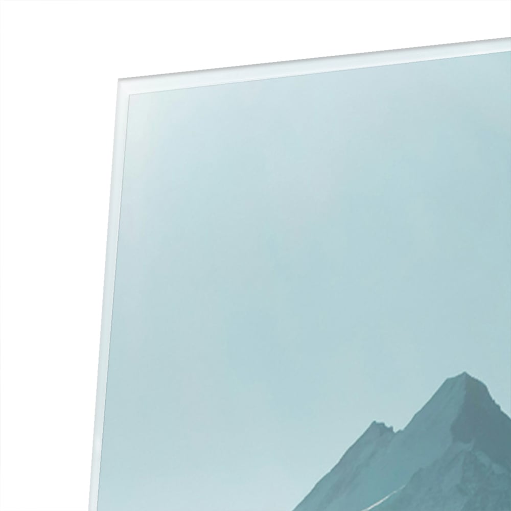 Glasbild mit Bergen und Wasserreflexionen – Glasbild aus Sicherheitsglas, Größe 80x80_rond