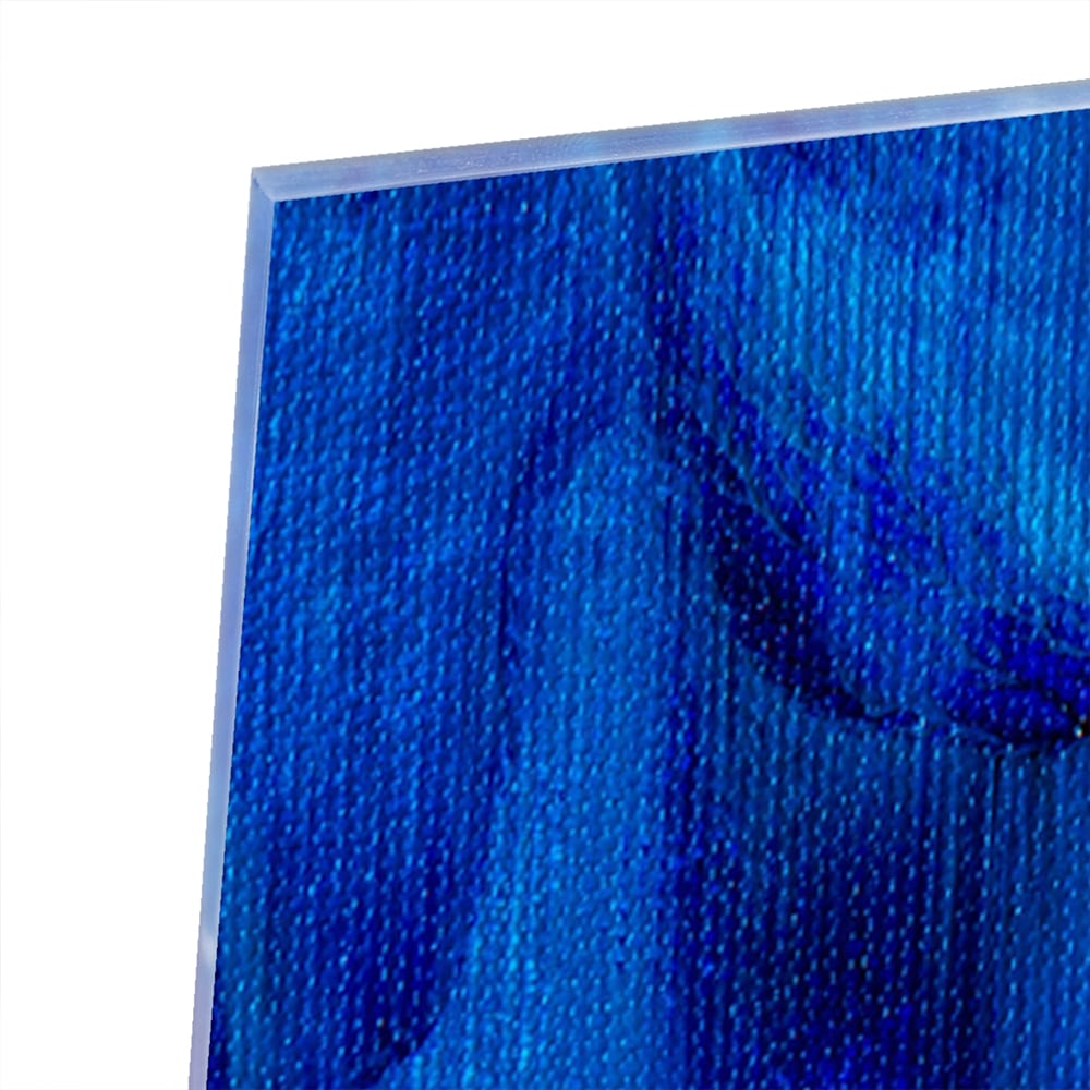 Blaues abstraktes Glasbild für moderne Innenräume – Glasbild aus Sicherheitsglas, Größe 80x80_rond