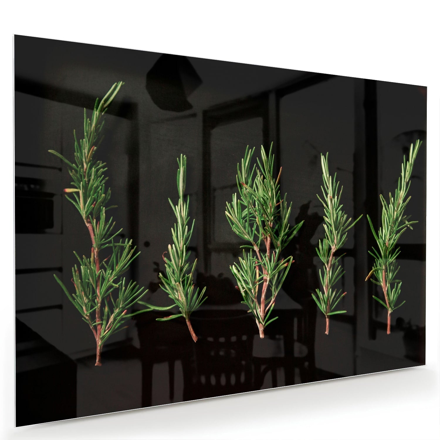 Modernes Glasbild mit grünen Ästen – Glasbild aus Sicherheitsglas, Größe 60x40