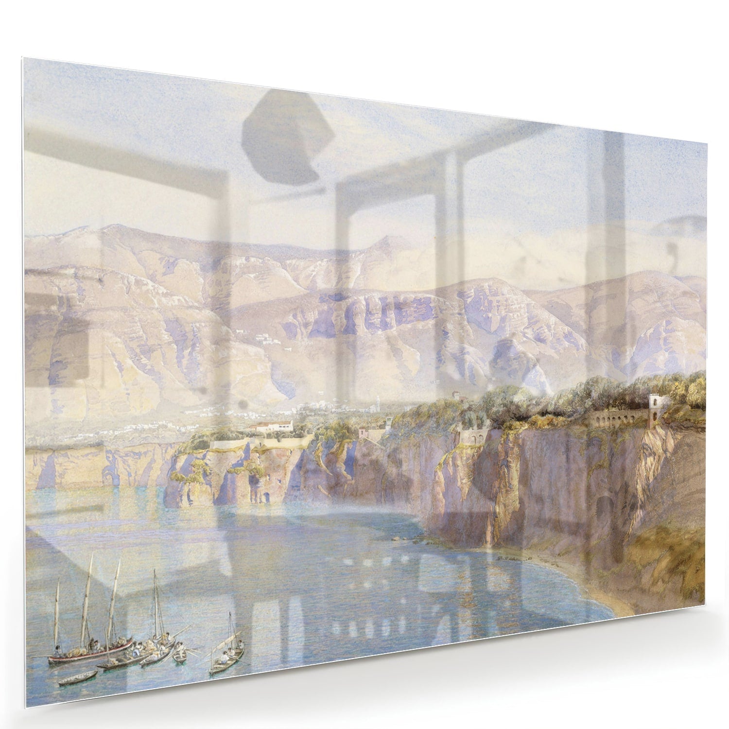 Träumerisches Glasbild mit Berglandschaft – Glasbild aus Sicherheitsglas, Größe 60x40