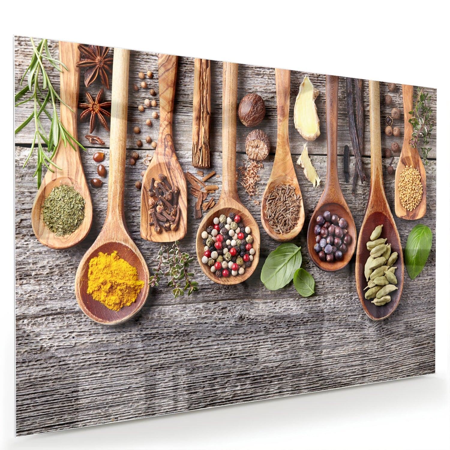 Glasbild mit natürlichen Rezepten im Löffel-Design – Glasbild aus Sicherheitsglas, Größe 60x40