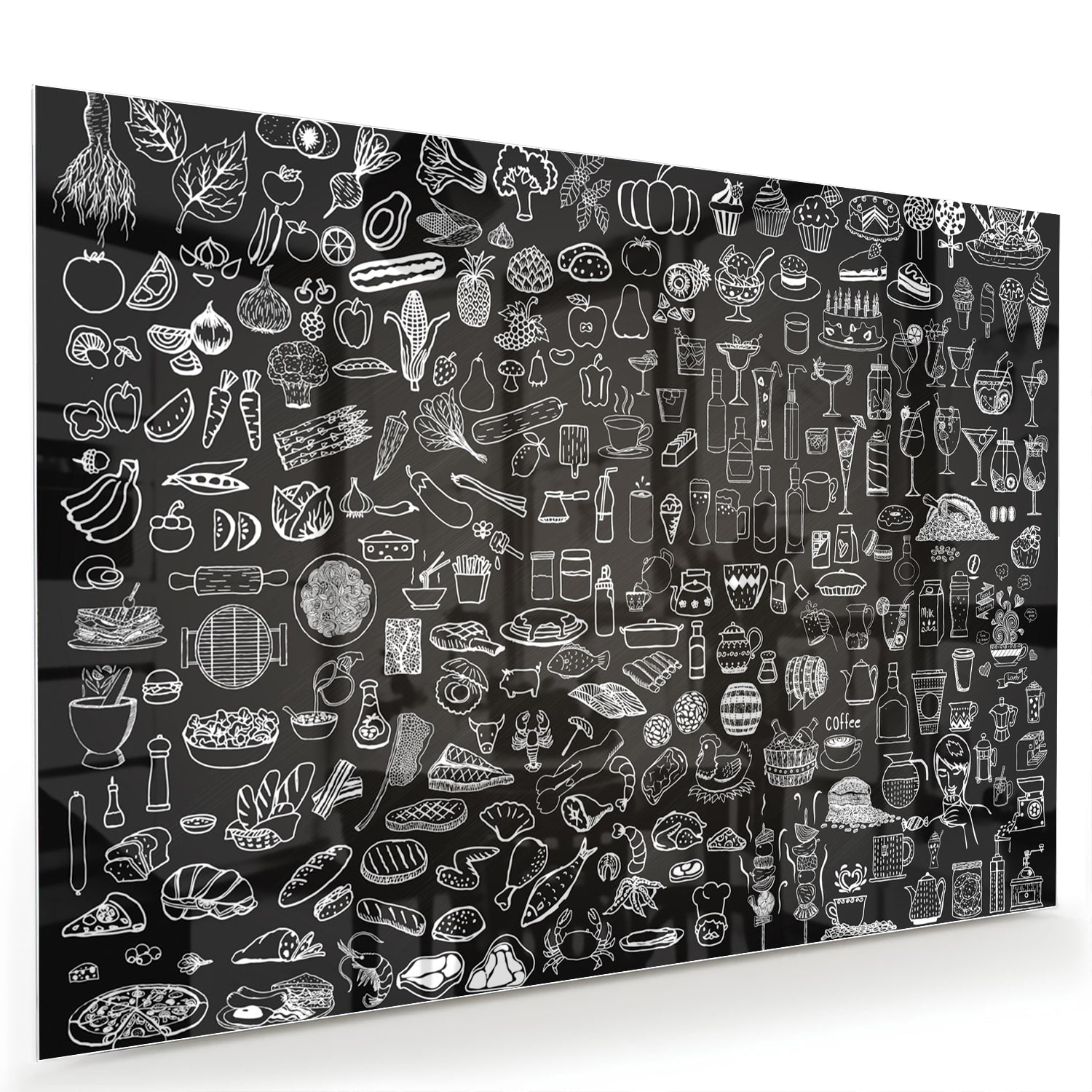 Abstraktes Schwarz-Weiß-Glasbild mit fröhlichen Illustrationen – Glasbild aus Sicherheitsglas, Größe 60x40