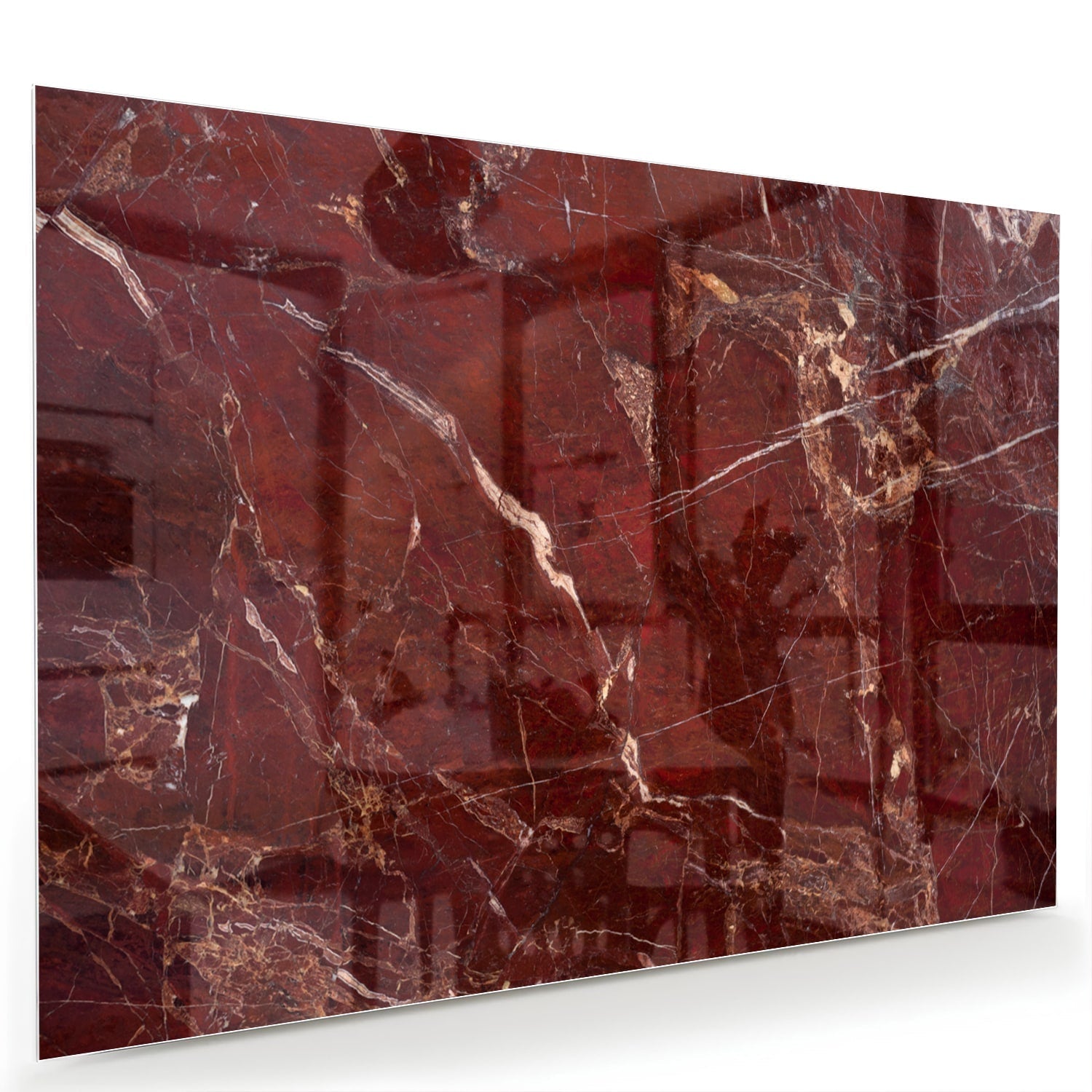 Rotes Glasbild mit Marmoroptik – Glasbild aus Sicherheitsglas, Größe 60x40