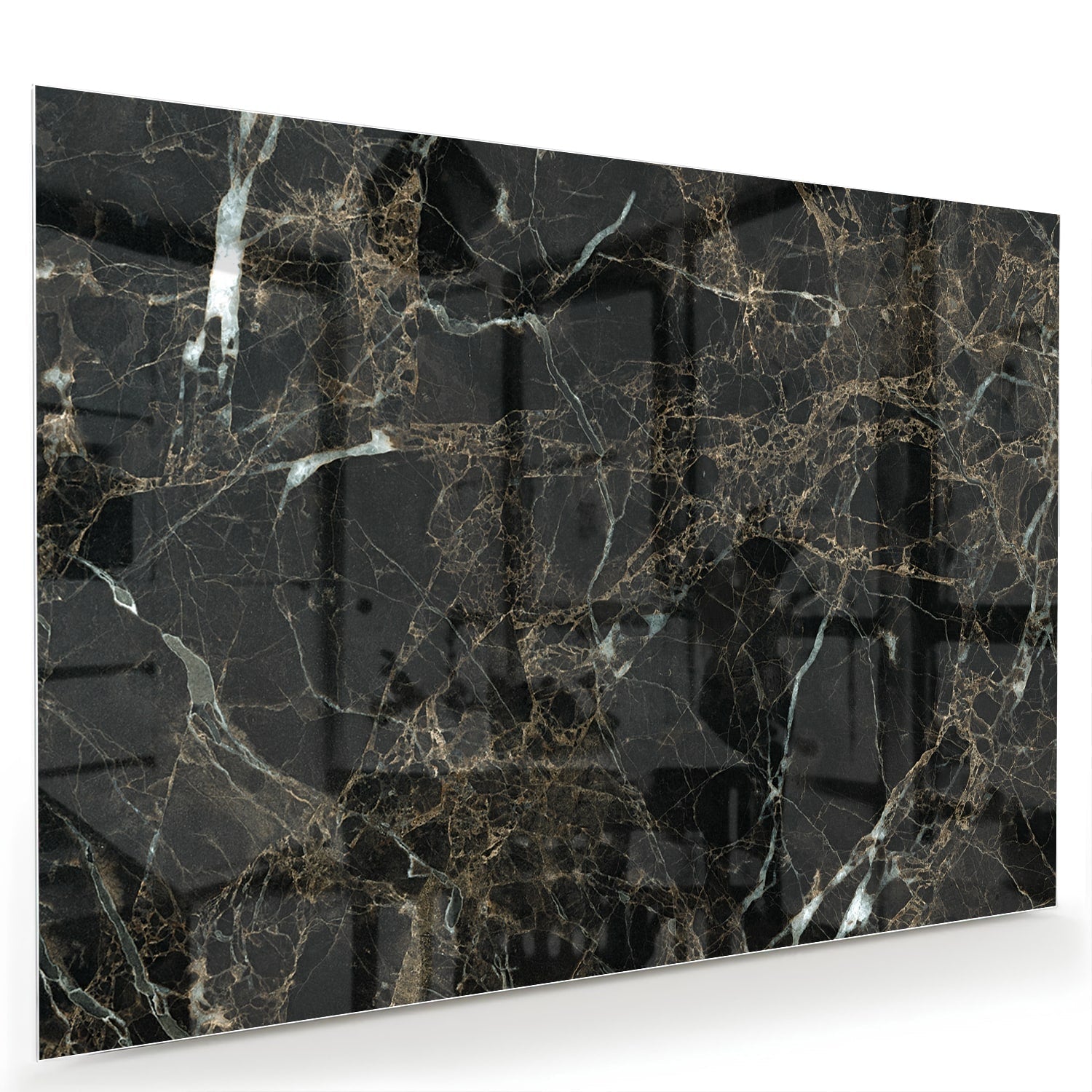 Elegantes schwarzes Marmor-Glasbild für luxuriöses Interieur – Glasbild aus Sicherheitsglas, Größe 60x40