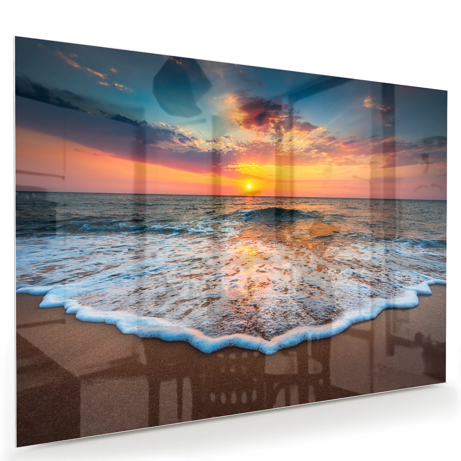 Glasbild – Sonnenuntergang am Strand – Glasbild aus Sicherheitsglas, Größe 60x40