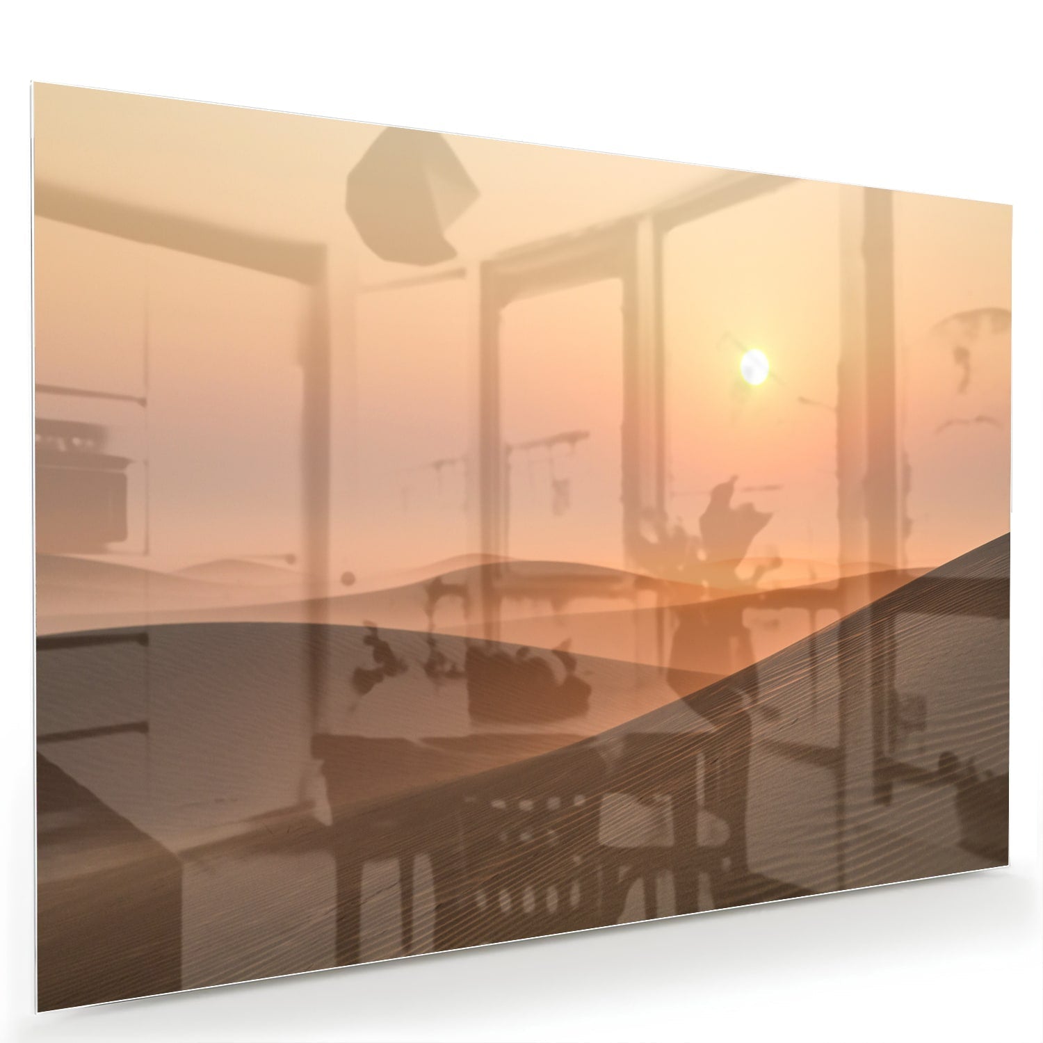 Glasbild mit Sonnenuntergang in warmen Farbtönen – Glasbild aus Sicherheitsglas, Größe 60x40