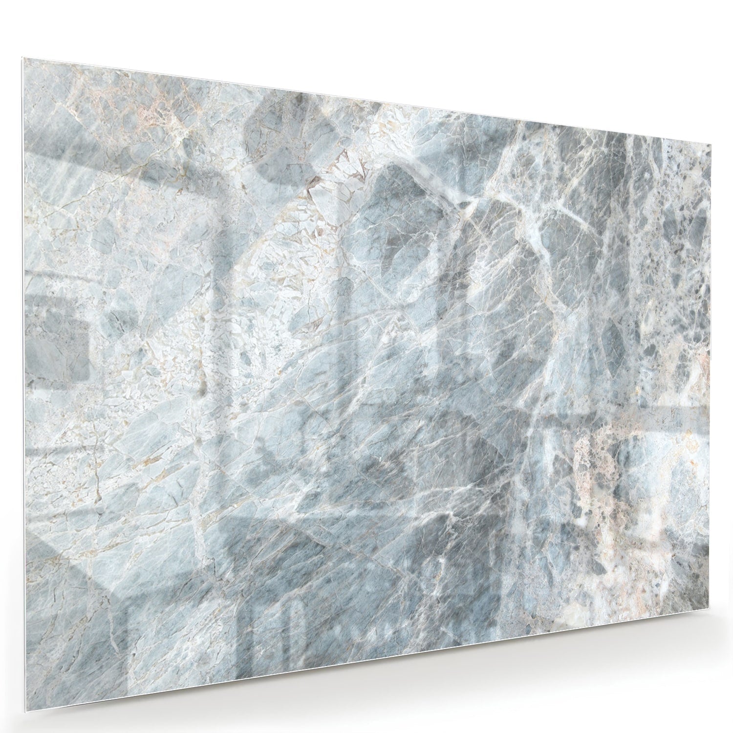 Glasbild mit Marmoroptik in Blau und Grau – Glasbild aus Sicherheitsglas, Größe 60x40