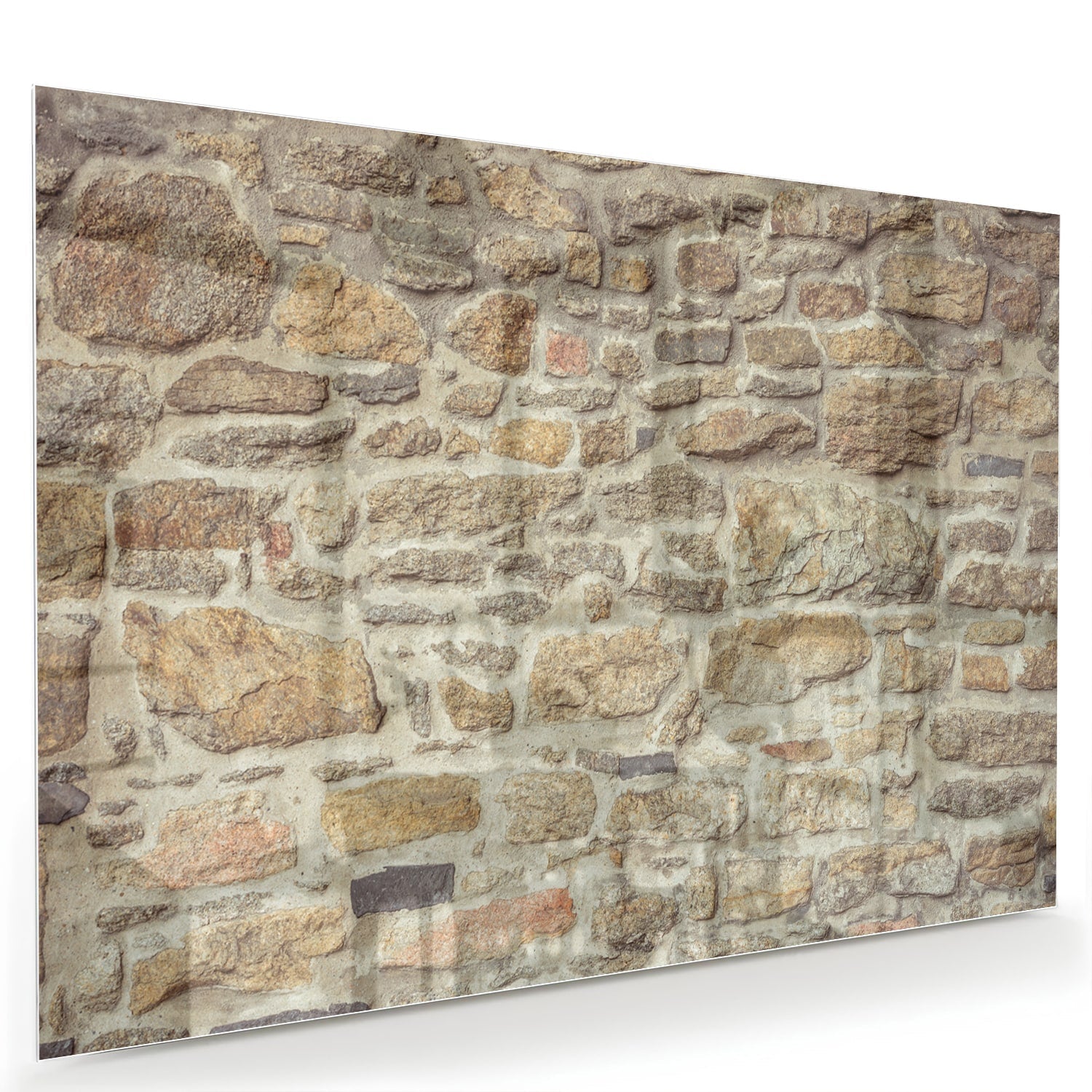 Glasbild mit rustikaler Steinwand – Glasbild aus Sicherheitsglas, Größe 60x40